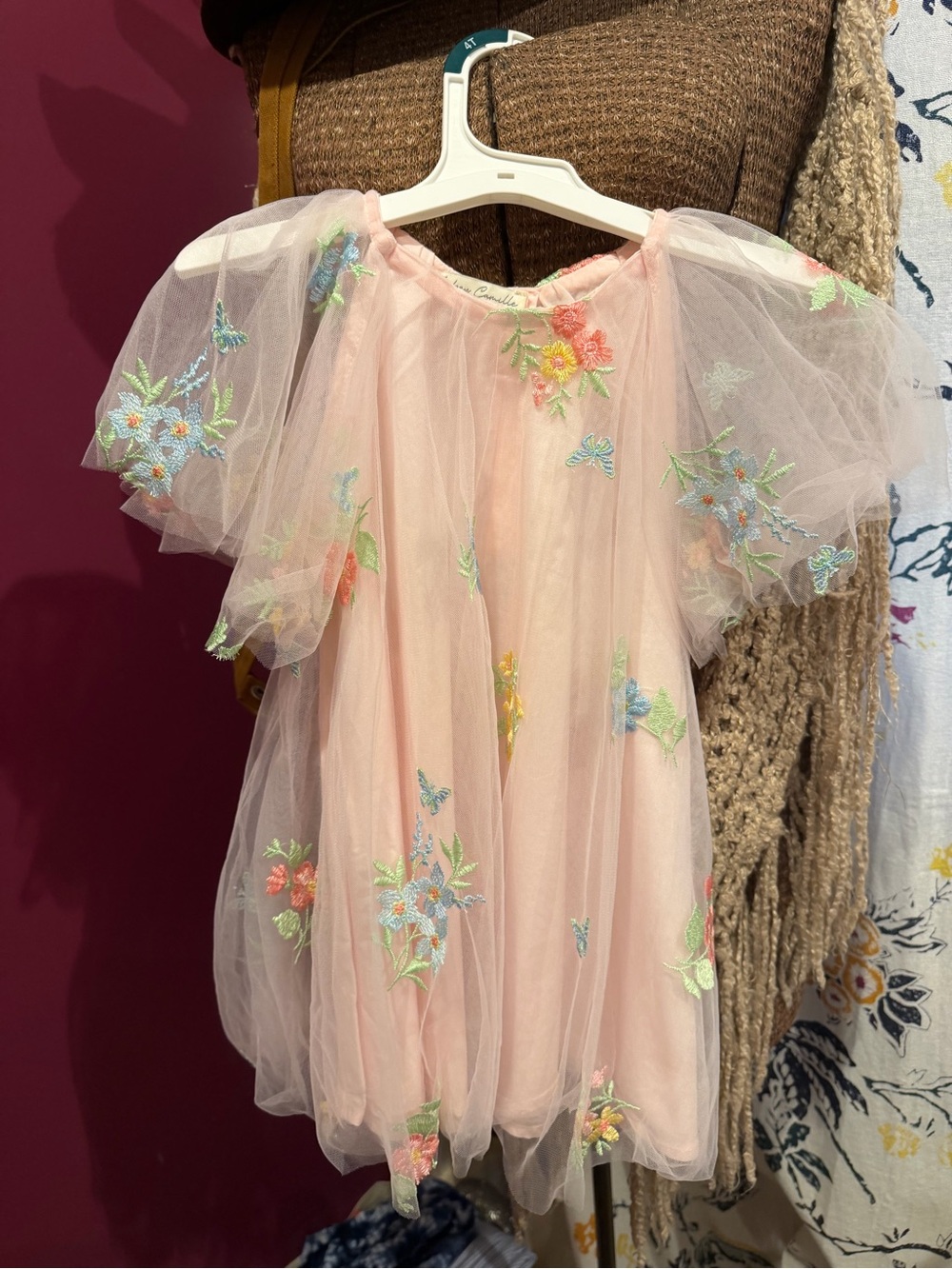 Girls Pink Embroidered Tulle Party Dress